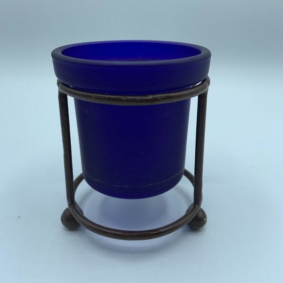Metal Figure Candle Holder and Royal Blue Glass Insert - 2 pieces - Picture 3 of 5